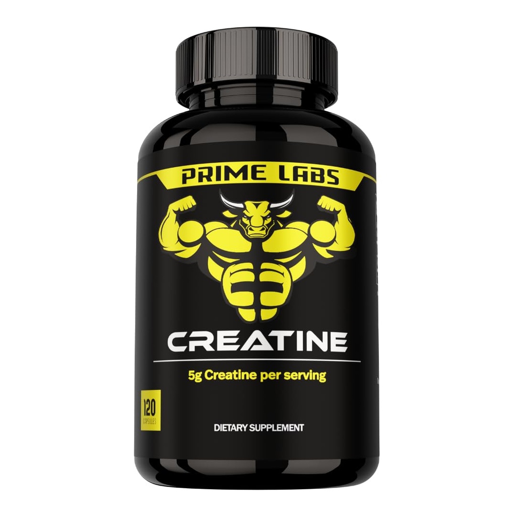 Prime Labs Creatinine monohydrat kapsler - 5g (5000mg) - Muskelvækst, Inddrivelse, hjernefunktion - for mænd og kvinder - 120 Tæl