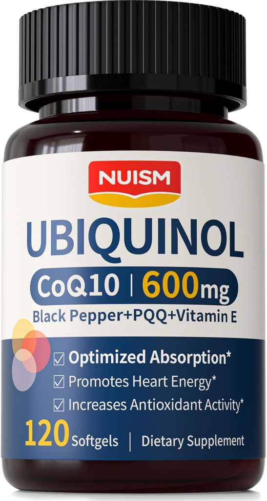 CoQ10 600 mg Softgel, Ubiquinol Q10 Coenzym Supplement, Coq 10 600 mg Vitamin Maksimal Absorption, Antioxidant Support for Heart Health & Energy