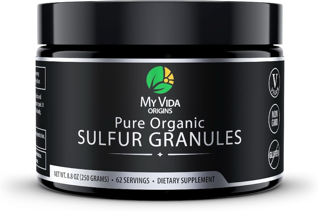 My Vida Origins Pure Organic Sulfur | 99% Pure MSM Granules Supports Skin, Hair, & Joint | Non-GMO, Vegan, Gluten Free (62 Servings) 2 Months Supply