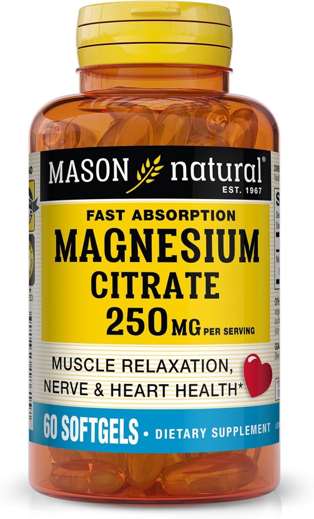 Mason Natural Magnesium Citrate 250 mg, Fast Absorption Softels, 30 dages forsyning