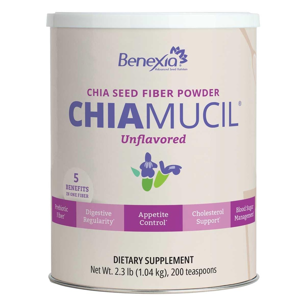 Chiamucil Prebiotic Chia Fiber Supplement Powder - For Appetite Control & fordøjelsesmæssig sundhed - Chia Fiber & Chicory Root (Inulin) - Gluten & Sugar Free, Vegan, Non- GMO, Unflavored - 100 portioner