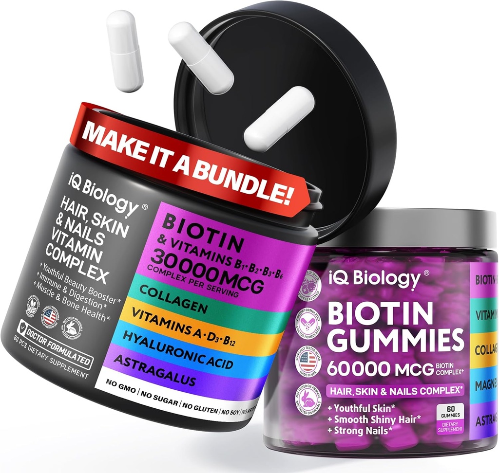 Biotin hårvækst Bundle - Biotin vitaminer & Keratin kapsler + hår gummier med kollagen & Astragalus - hår hud negle Vitaminer for kvinder & mænd