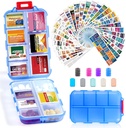 14 Grids Travel Pill Organizer Box med 415-Pcs Medicine Navn Labels - Pocket Daily Apotacy Case Container Kit - Travel Medication Holder Dispenser for Fish Oil Vitamin Supplement Opbevaring - Clear Blue