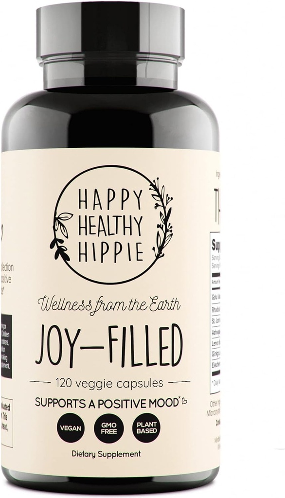 Joy- Filled Mood Support - 7 Herb Complex w / St. Johns Worts (120 Ct) - 124; Stress Relief Supplement med Rhodiola Rosea, Eleuthero - 124; Hjælper med at berolige sindet & Kroppen; 124; 100% Plantbased Happy Pills