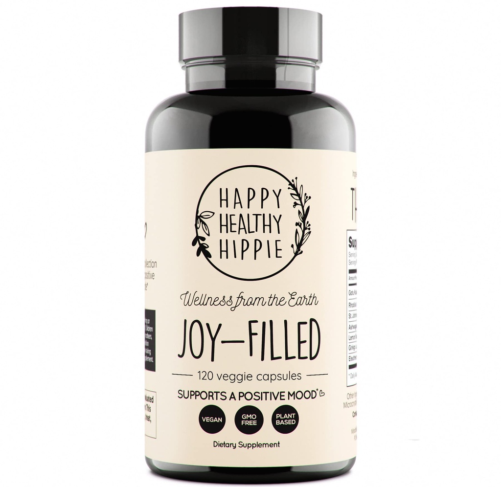 Joy- Filled Mood Support - 7 Herb Complex w / St. Johns Worts (120 Ct) - 124; Stress Relief Supplement med Rhodiola Rosea, Eleuthero - 124; Hjælper med at berolige sindet & Kroppen; 124; 100% Plantbased Happy Pills