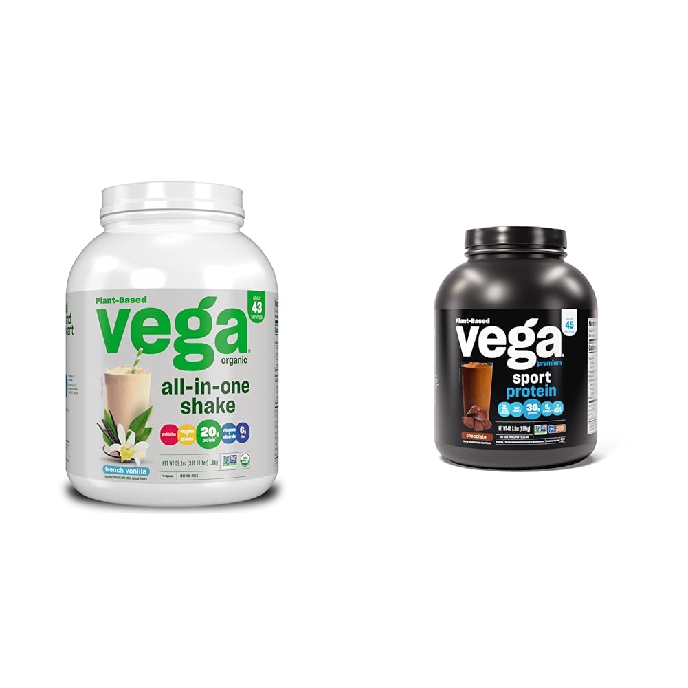Vega Organic All-in-One Vegan Protein Powder, Chocolate - Superfood Ingredients, Vitamins & Sport Premium Vegan Protein Powder Chocolate(45 Servings) 30g Plant Based Protein,5g BCAAs
