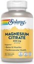 SOLARAY Magnesium citrat 400mg - Magnesium supplement - Knoglesundhed, muskel, afslapning og hjerte sundhed support - Forbedret absorption, Vegan, Gluten Free, 60- dag garanti, 60 Servere, 180 VegCaps