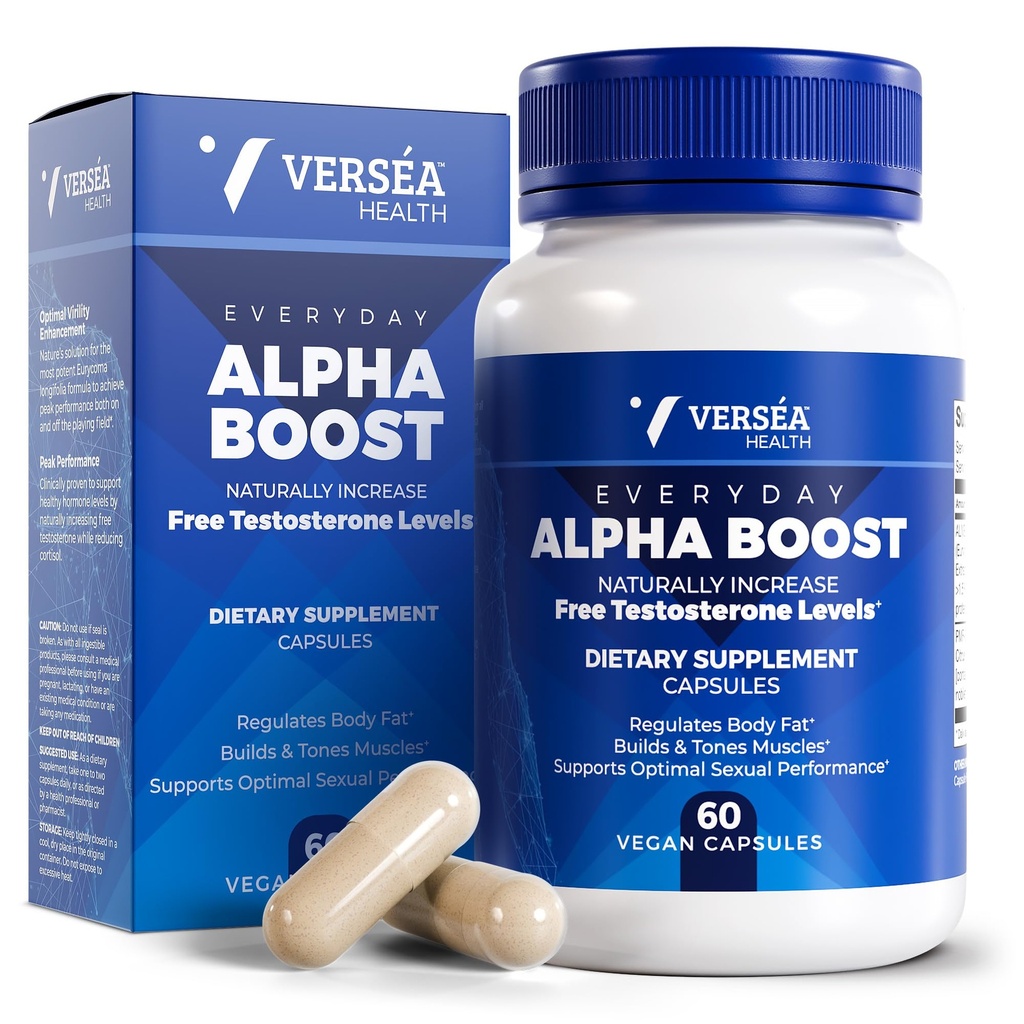 Alpha Boost - Natural Free Testosteron Support, Energy, Stamina, Endurance & Vitality for Mænd & Kvinder, Multivitamin til sund aldring & ydeevne & udnytter VESIsorb ® (60 Ct)