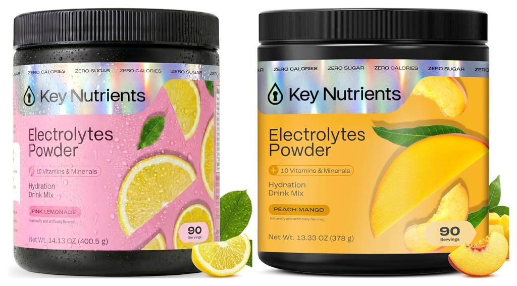 KEY NETRIENSER Ultimate Hydration & Recovery Electrolyte Bundle - Tropical Peach Mango & Fresh Pink Lemonade, Sukkerfri, 90 Servering Hver