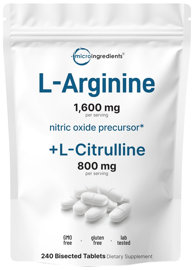 L- Arginin 1. 600 mg nitrogenoxid supplement til mænd med L- Citrullin, 240 bisekterede tabletter - 124; nitrogenoxid prækursor - 124; muskulatur, energi, & hjertefunktion - 124; non- GMO, gluten fri - 4 måneders forsyning