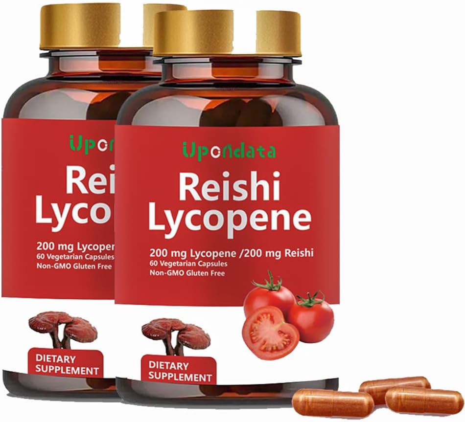 Lycopene kapsler, Natural Lycopene 200mg med Organic Reishi Mushroom 200mg tillæg til prostata sundhed og immunforsvar - Glutenfri, Non- GMO, 60 kapsler (2 Pack)