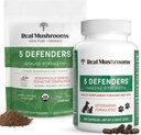 Real Mushrooms 5 Defenders for Humans (45g) & Kæledyr (90ct) - Pouch & Kapsler Bundle - Chaga, Shiitake, Maitake, Tyrkiet Tail & Reishi Mushroom - for immunstyrke & Samlet velvære - Vegansk, ikke-GMO