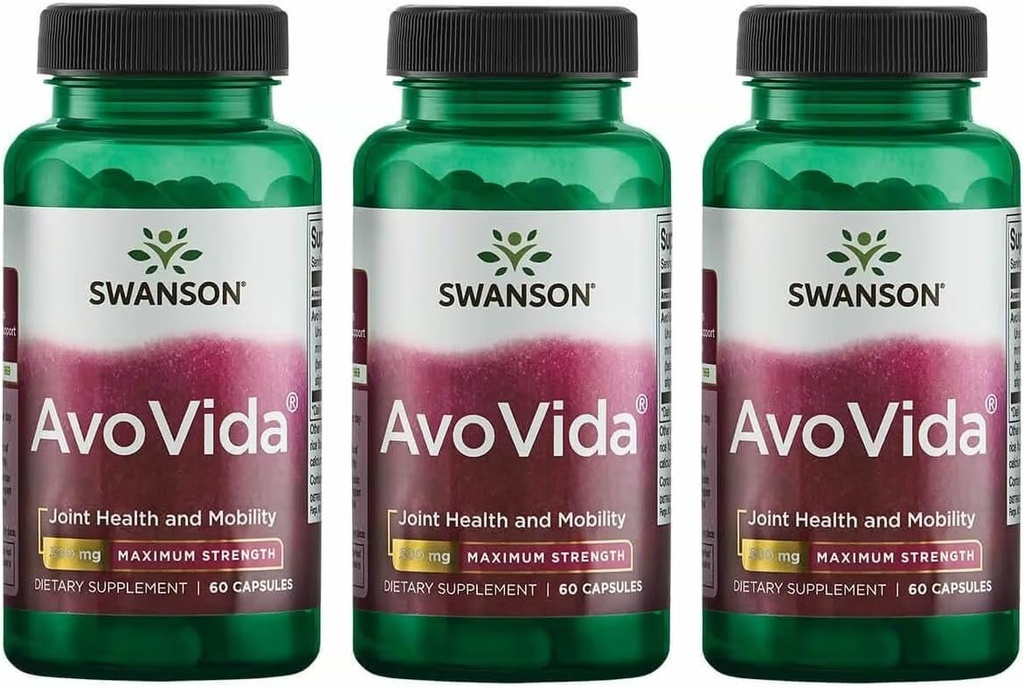 Swanson AvoVida - Naturligt supplement til fremme af fælles sundhed og mobilitet - Avocado & Soybean Unsaponifiables to Support Cartiage & Tissue Health - (60 kapsler, 300mg Hver) 3 Pack