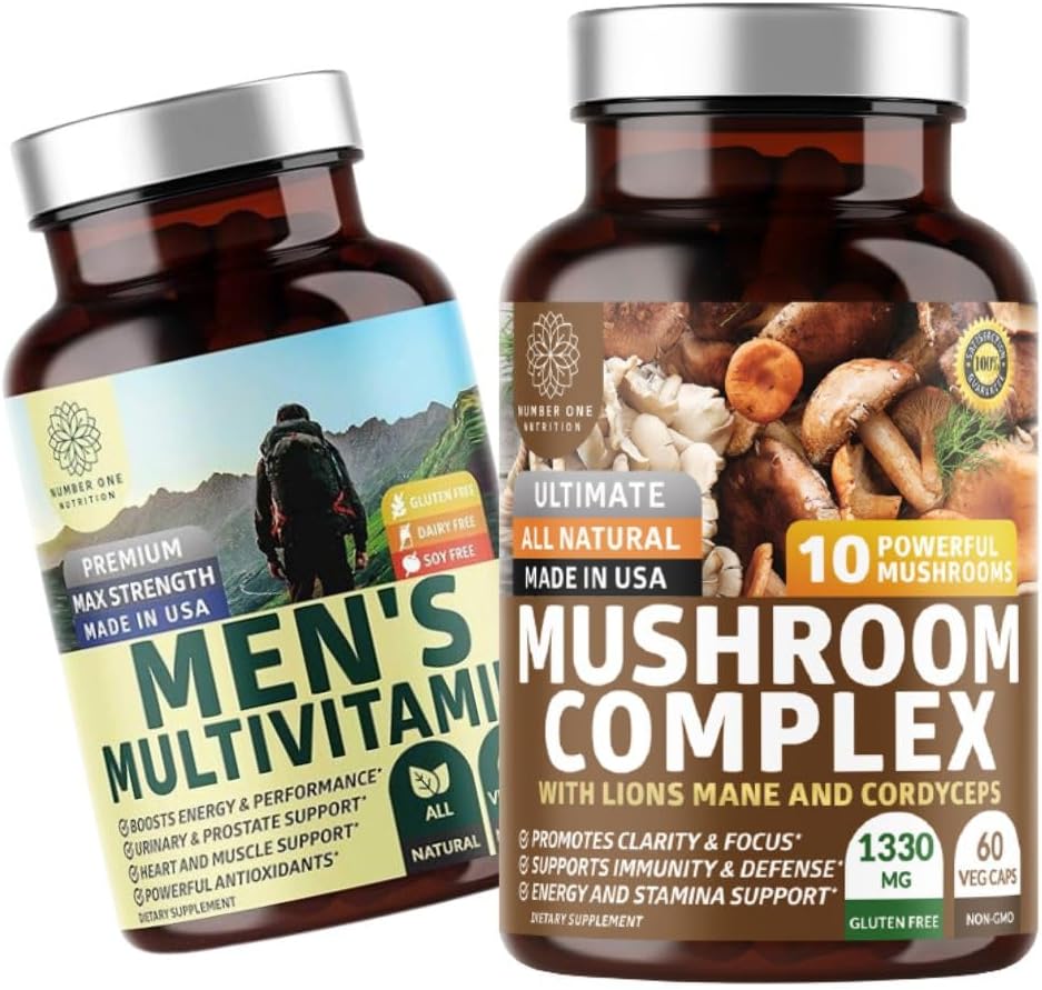 N1N Premium Mushroom Complex [10X Kraftige svampe] og mænds daglige multivitamin [35 Potent Ingredienser], 2 Pack Bundle