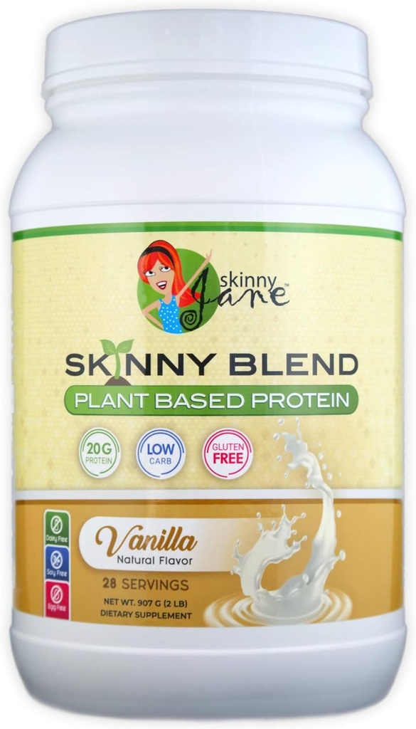 Skinny Jane Skinny Blend • 124; Bedste Tasting Plant baseret Protein Shake • 124; Vegansk Pulver • 124; Lave Carbs Keto Venlig • 124; Ikke GMO • 124; Ingen Soja, Gluten, Dairy and Egg Free • 124; BCAAs (2 Pund, Vanilla)