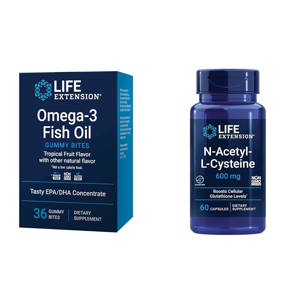 Life Extension Omega-3 Fish Oil Gummy Bites and N- Acetyl- L- Cysteine Immuno Respiratory Support