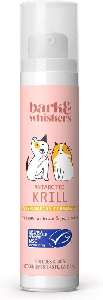 Bark & Whiskers Krill Oil Liquid Pump - Omega-3 Fedtsyrer til katte & Hunde - Understøtter fælles komfort, hud & hjerne funktion - Antioxidant Support - 1.45 Fl Oz (186 Pumper)