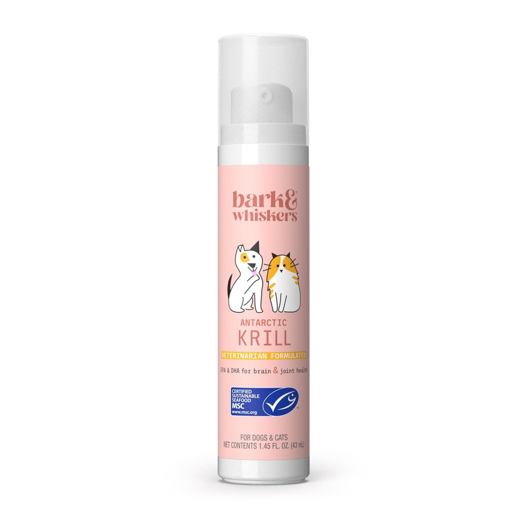 Bark & Whiskers Krill Oil Liquid Pump - Omega-3 Fedtsyrer til katte & Hunde - Understøtter fælles komfort, hud & hjerne funktion - Antioxidant Support - 1.45 Fl Oz (186 Pumper)