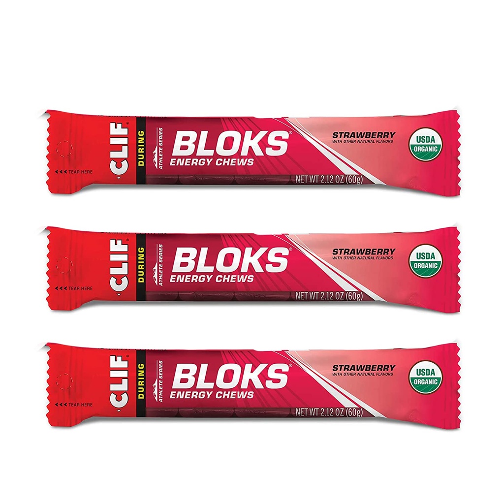 CLIF BLOKS - Energy Chews - Strawberry- Non- GMO - Plant Based Food - Fast Fuel til cykling og kørsel-workout Snack (2.1 Ounce Packet, 3 Greve)