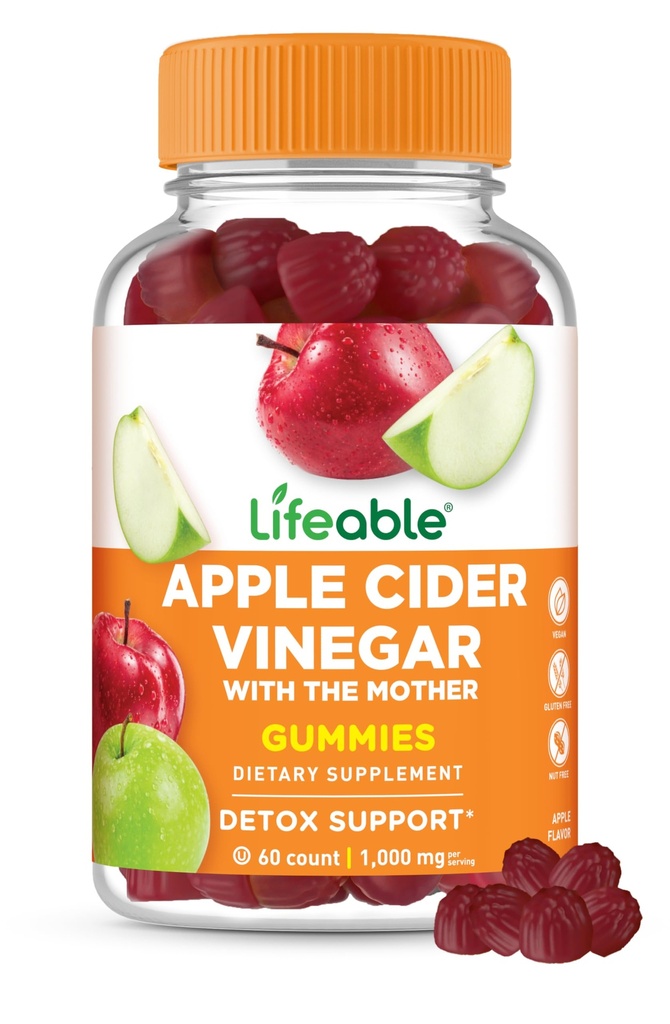 Livlig Apple Cider Vincious Gummies med mor 124; 1000 mg Gummies 124; Advanced ACV for Detox & Cleansing, Understøtter Metabolisme, fordampning, & Energy; 60 Gummies for vægttab og Belly Fat