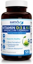 Jordens Visdom Vitamin D3 5000 IE med K2 (MK7) Formel. Muskel, ben, hjerte og immunforsvar. Superior Absorption. 120 Kapsler. Fri for Gluten, Dairy, Soy. Fremstillet i USA.