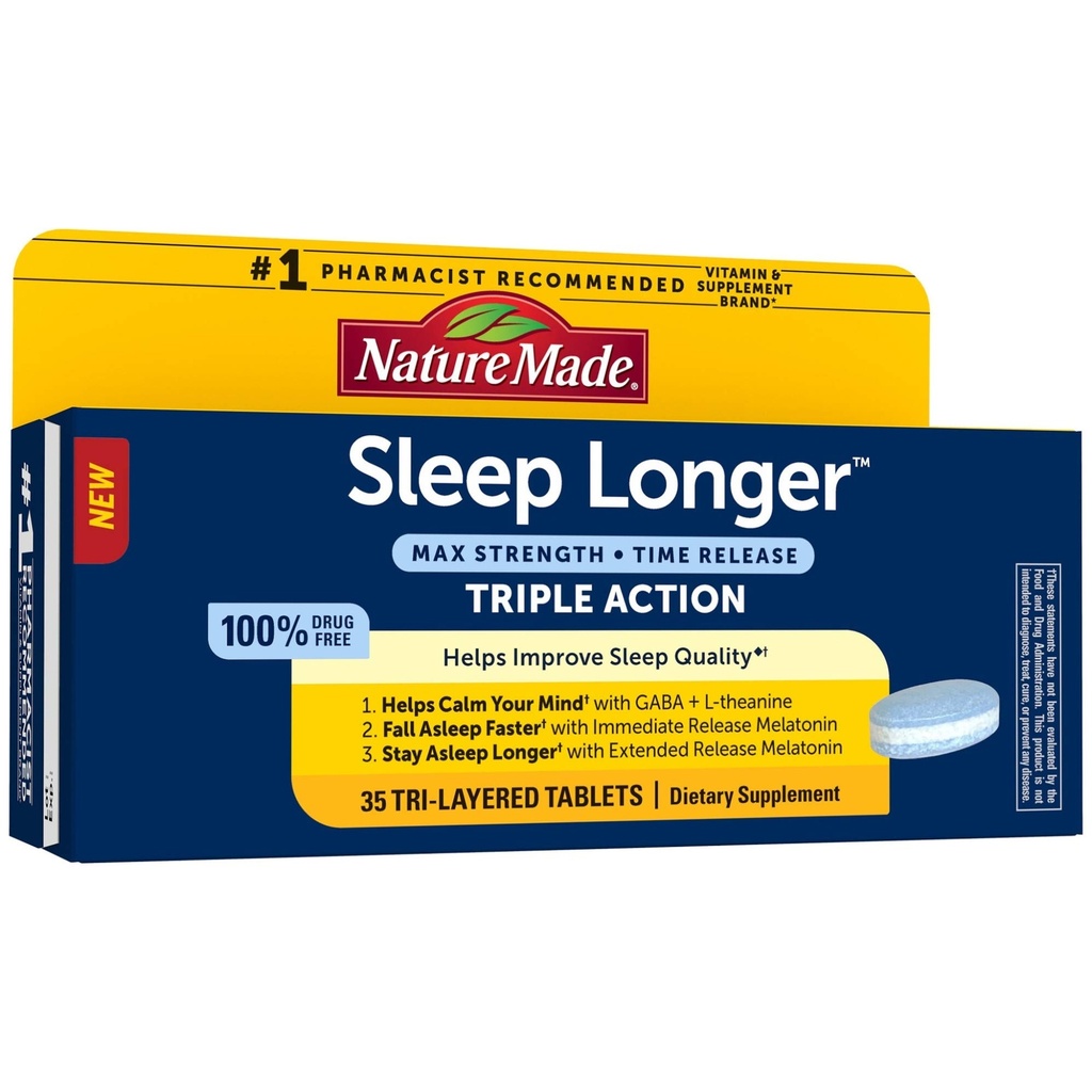 Naturen gjort søvn længere, Melatonin 10mg tidsudløsning Tri- Layer tabletter, Hjælper forbedre søvnkvalitet, Falde Asseep Hurtigere, Stay Asseep Længere, L- Theanine og GABA til at hjælpe med at berolige dit sind, 35 tabletter