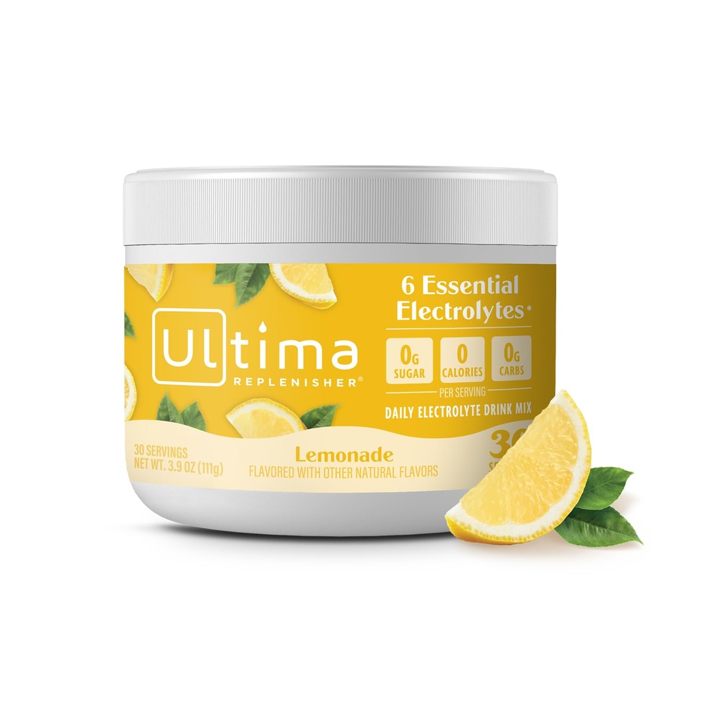 Ultima Replenisher Daily Electrolyte Powder Drink Mix - Sugar Free - Lemonade, 30 Servering - Hydration Powder med 6 Key Electrolytes og Trace Minerals - Keto Friendly, Vegan, Non- GMO