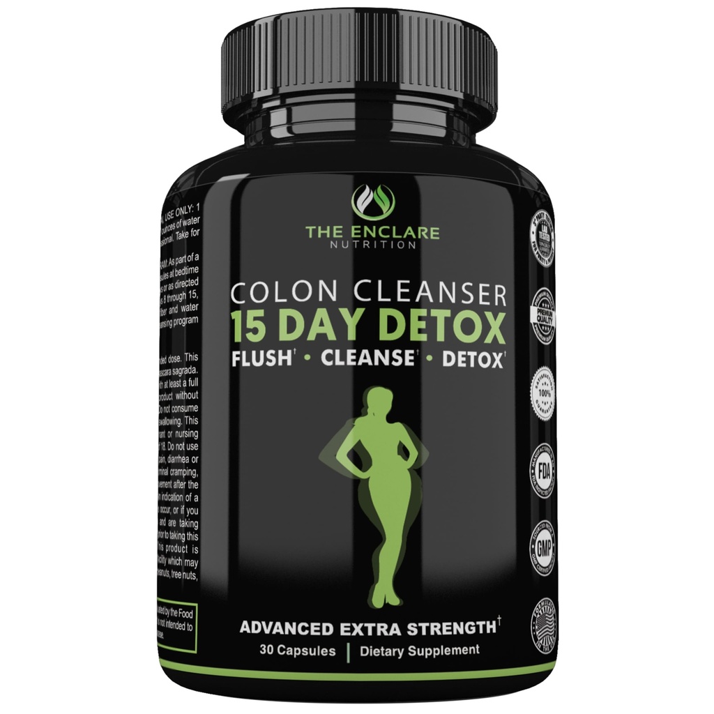 ENCLARE NUTRITION Colon Cleanse 15 Day Gut Cleanse Pills - Colon Cleanser for kvinder & mænd - Psyllium Probiotiske Laxatives for Constipation, Bloating Relief, Detox Cleanse Vægttab Support (1)