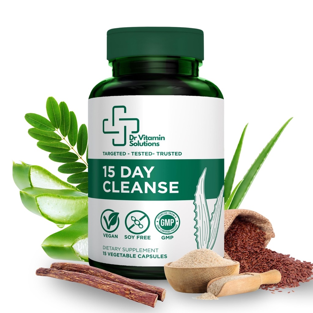 15 dages rengøring - Natural Colon Detox & fordøjelsesstøtte med Senna, Aloe Vera, Cascara Sagrada & Probiotika - Gentle, Vegan, 15-Day Cleansing Program