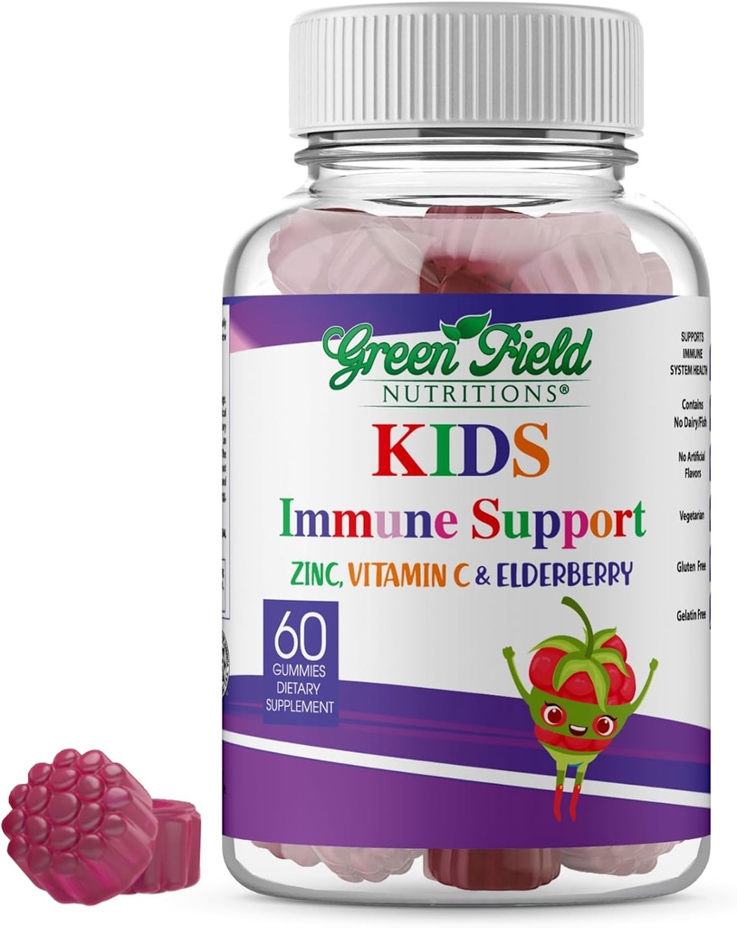 Greenfield Nutritions Halal immun Support Elderberry Gummies for Kids - Understøtter dit immunsystem naturligt med Halal Zink og C-vitamin Gummy Halal Vitamin - 60 lækre Kids Gummics