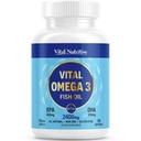 Vital Omega 3 Fish Oil Supplements 2400mg | 864mg EPA & 576mg DHA | 1440mg Total Omega-3 Fatty Acids | Promotes Brain & Heart Health | Non-GMO, Gluten-Free| Lemon | 30 Day Servings