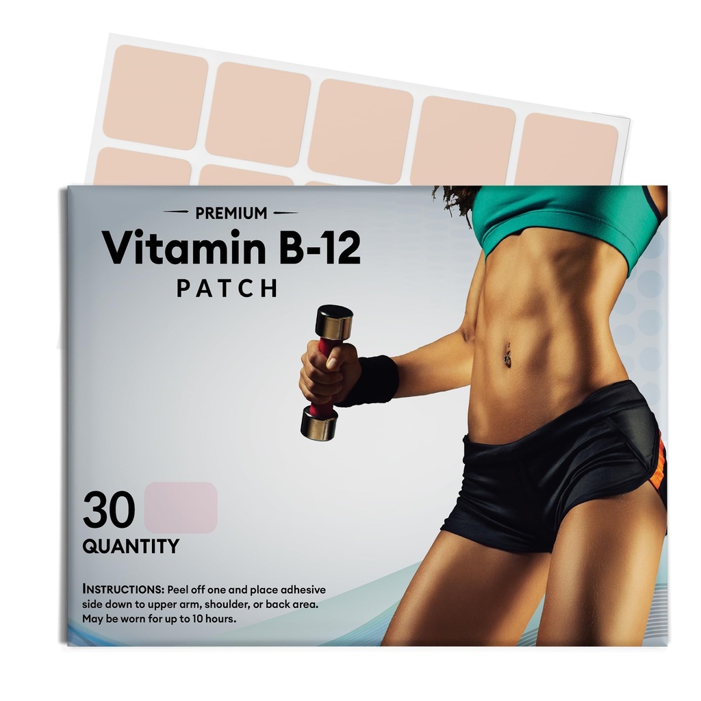 Vitamin B12 Patch for Energy Plus – 30 Count Vitamin B12 Patches – B12 Vitamins with Methylcobalamin & Guarana