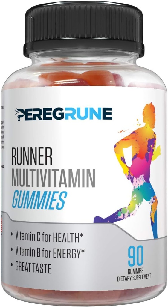 Runner Multivitamin Gummies - Daglig Vitamin til at køre med Vitamin A, C, D, E, og B Complex - 50% mindre sukker - Antioxidanter, Inddrivelse, Endurance, og Energy Gummy - Certified Running Sup