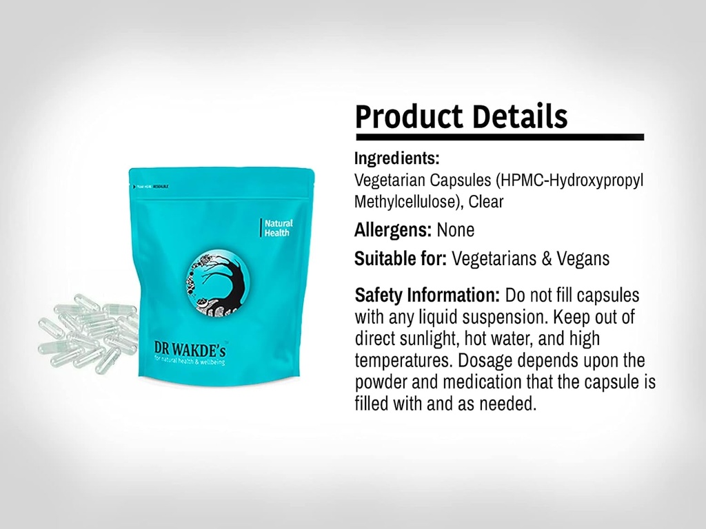 DR WAKDE'S Natural Health Care, London Vegetarian Capsules | Size 00 | 1000 Capsules | HPMC Clear | Vegan | Non-Gelatin | Available in 1000-70,000 Quantities | Make Your own Supplements