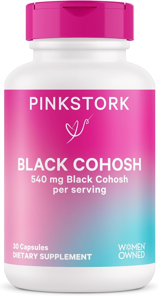 Pink Stork Black Cohosh kosttilskud til kvinder - 540 mg Pure Black Cohosh til perimenopause, menopause Support - 30 kapsler