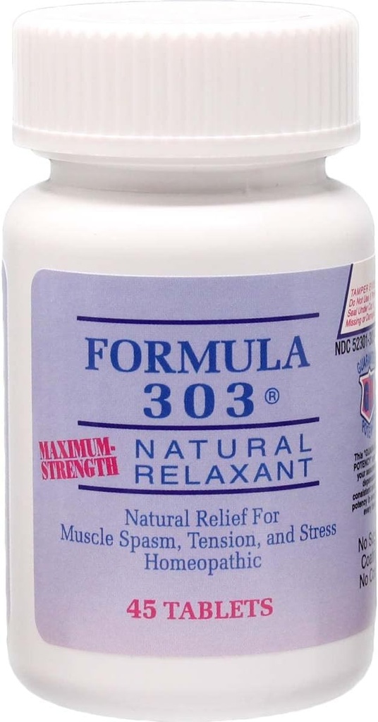 Dee CEE Labs Formel 303 Maximum Strength Tablets, 45 Tablets; All- Natural containing Magnesium for Sore Muscles, Passion Flower, og Valerian Root