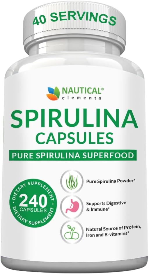 Spirulina kapsler 3000mg - 40 Servering af økologiske Spirulina kapsler - Rig i protein, antioxidanter & vitaminer - 240 Organic Espirulina pulver - Understøtter immunforsvar og kardiovaskulær sundhed