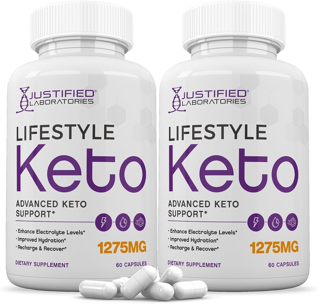 Justified Laboratories (2 Pack Lifestyle Keto Pills 1275MG Ny & Forbedret formel Indeholder Apple Cider Vinitor Extra Virgin Olivenolie Powder Green Tea Leaf 120 Kapsler