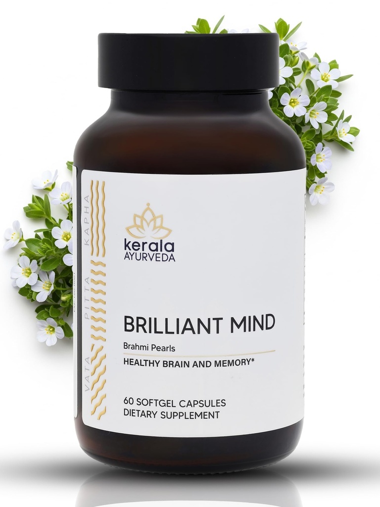 Kerala Ayurveda Brahmi (Bacopa Monnieri) Pearls - 60 Capsules | Ayurvedic Brain Health, Memory & Focus Herbal Supplement for Adults | Natural Focus & Stress Relief Brain Booster | Prop 65 Compliant