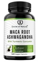 Maca Root, Ashwagandha Root Extract, Kapsler til mænd og kvinder med gurkemeje og Bioperine 120 Kapsler Made in USA