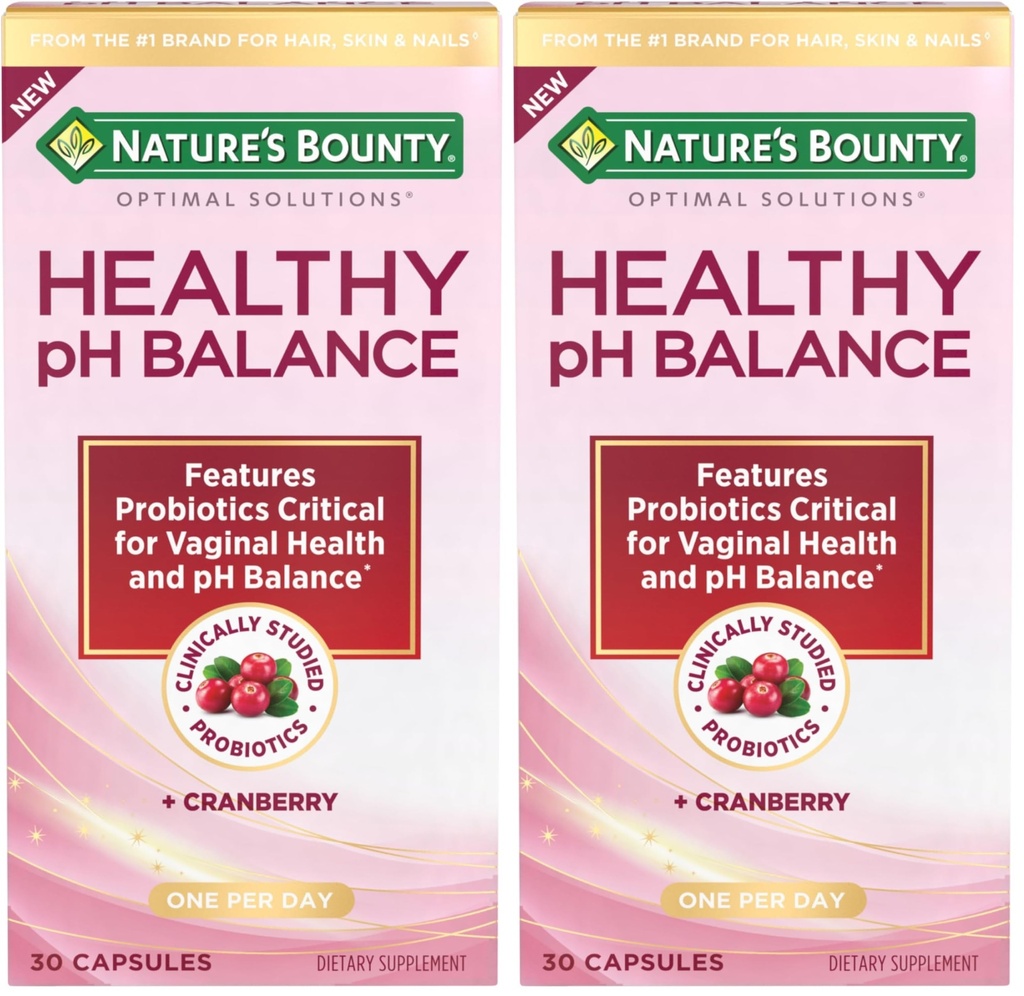 Naturens Bounty Probiotika for Kvinder, Vaginal Probiotika for sund pH balance, 2 Millioner CFU, Klinisk Studerede Strops, Optimal Solutions pH Balance Pills, 30 Vegetariske Kapsler (pakke med 2)