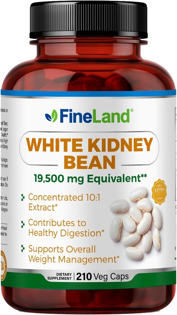 FineLand White Nyre Bean Extract 10: 1 - 19,500 mg Ækvivalent per servering, 210 Vegan kapsler - Understøtter Carb Metabolisme & fordøjelseskomfort - Non- GMO, Made in USA