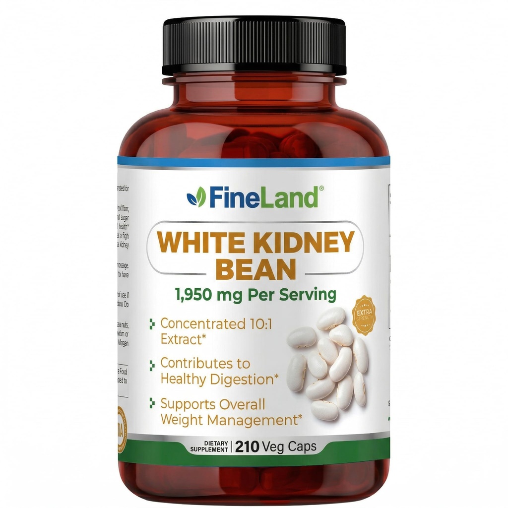 FineLand White Nyre Bean Extract 10: 1 - 19,500 mg Ækvivalent per servering, 210 Vegan kapsler - Understøtter Carb Metabolisme & fordøjelseskomfort - Non- GMO, Made in USA