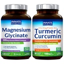 Innate Vitality Magnesium Glycinat & Gurkemeje, Høj Absorption, Fælles, Muskel & Nerve Sundhed, Sort Pepper Extract, Bundle & Save, 120 Kapsler & 90 Kapsler