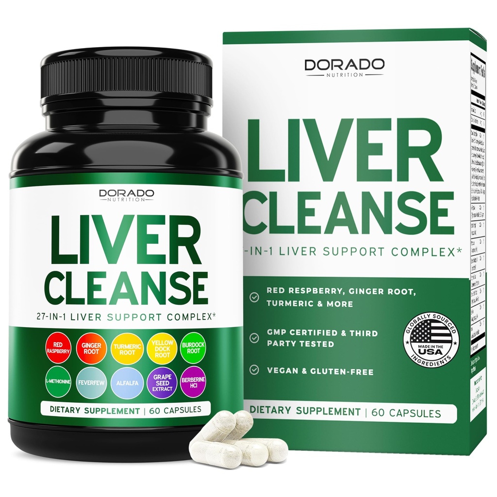 Leverrengøring Detox & Reparation (27 i 1 Formel - Mælk Thistle, Mælkebøtte Root, Gurkemeje, Artichoke Extract & Mere) - Detox Rengøring supplement, Leverstøtte til voksne, Vegan - 60 kapsler