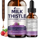 Mælk Thistle Extract flydende dråber til lever rense Detox & Reparation, 35-IN-1 Nyre Support Supplement med Artiskoke & Mælkebøtte til urinveje, Bstige, Vegan, Non- GMO, Strawberry Flavor, 2 FL OZ