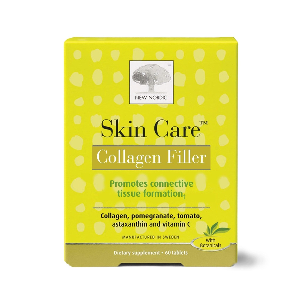 NEW NORDIC Skin Care, Collagen Filler Tablets, Marine Collagen with Vitamin C Supplement for Healthy Looking, Smoother, Plump Skin, 60 Count (Pack of 1)