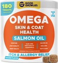 Omega 3 Fish Oil for Dogs (180 Ct) - Hud & Coat Chews - Tør & Itchy Skin Relief + Allergy Support - Shiny Coats - EPA & DHA Fedtsyrer - Natural Salmon Oil Chews fremmer hjerte, Hip & fælles støtte