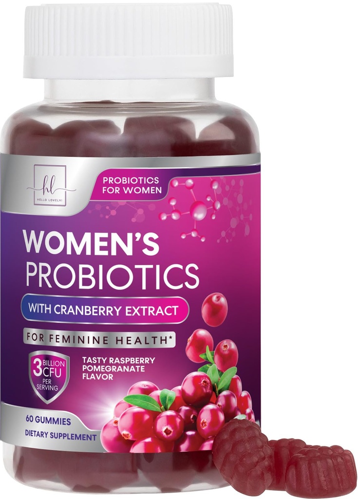 Probiotika til kvinder Gummy med tranebær - 6 Premium Strops til PH Balance - Kvinder Probiotika til fordøjelsessygdomme, Vaginal & immunforsvar, Kvinder Probiotiske Feminine Health Gummy - 60 Gummies