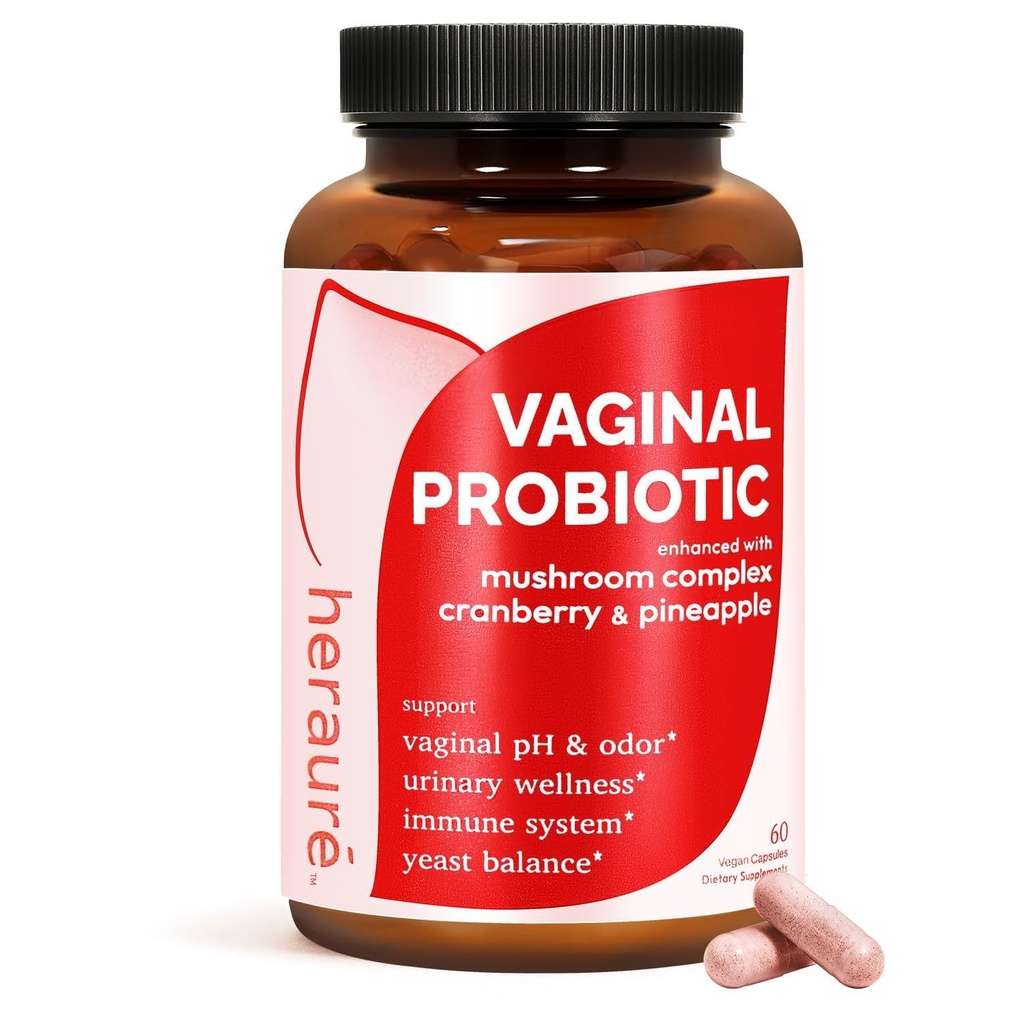 HerAure Vaginal Probiotika for kvinder - pH-balance, sund vaginal Odor, vaginal Flora, Yeast Balance, Kvinder Probiotika og Prebiotika, Immunstøtte - Prebiotika & Lactobacillus Probiotic, 60CT
